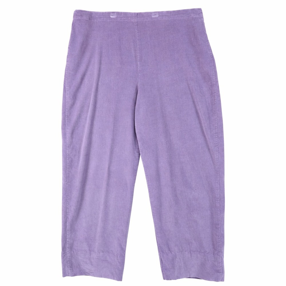 Denim & Co Womens Lavender Corduroy Crop Pants Large High Rise Cotton Wide Leg